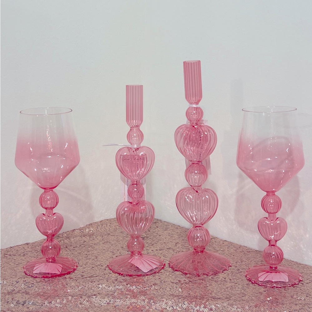 Cupcakes and Cashmere Valentines Day Heart Wine Glasses & Candle Holders Set